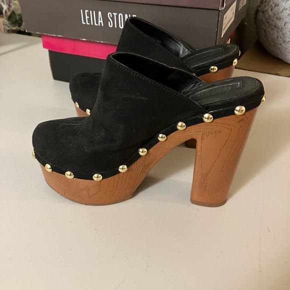 FOREVER 21 - Faux Suede Chunky Heel Mules Clogs - Blk 7 - Picture 2 of 6